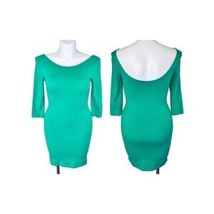 H&M BASIC GREEN BODYCON SCOOP NECK & BACK DRESS - M